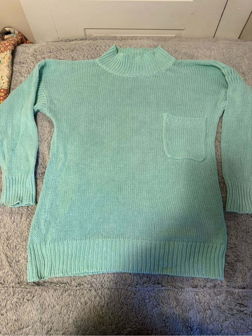 Vintage Forenza Seafoam Green Mock Neck Sweater with Chest Pocket